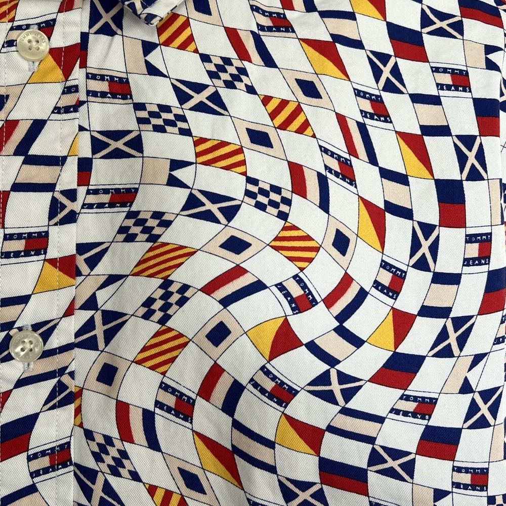 Tommy Jeans Men's Shirt Logo Flag Button Down Medium Nautical Hilfiger $99.50